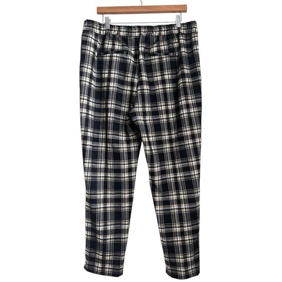 Benetton Women XL Plaid Trousers Pants Black Beige Academia Preppy Grunge - Picture 3 of 7